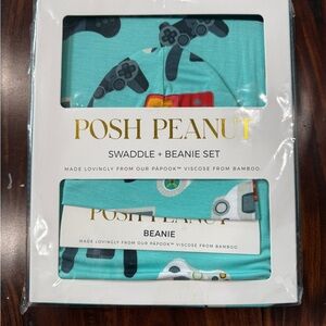 New In Package Posh Peanut Gamer Infant swaddle & beanie set